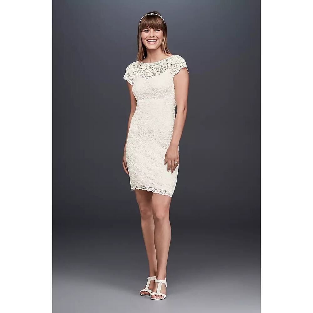 NWT Davids bridal ivory padded lace midi dress sz 4 bridesmaid formal summer